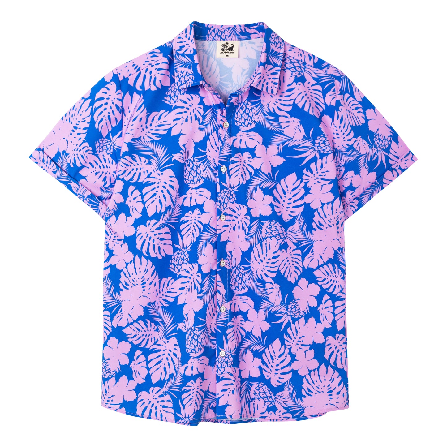 Camisa Guayabera Hombre - Diseño Monsteras - color Rosado y Azul