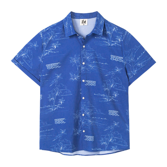 Camisa Guayabera Hombre - Diseño Islas - color Azul