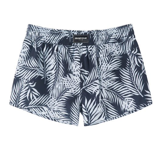 2,5" Board Short Mujer Diseño Tropical Blanco/Negro - Secado Rápido