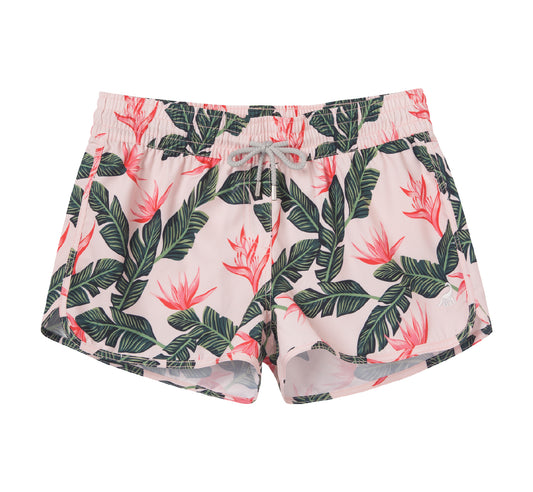 2,5" Board Short Mujer Diseño Tropical Rosado - Secado Rápido