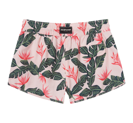 2,5" Board Short Mujer Diseño Tropical Rosado - Secado Rápido