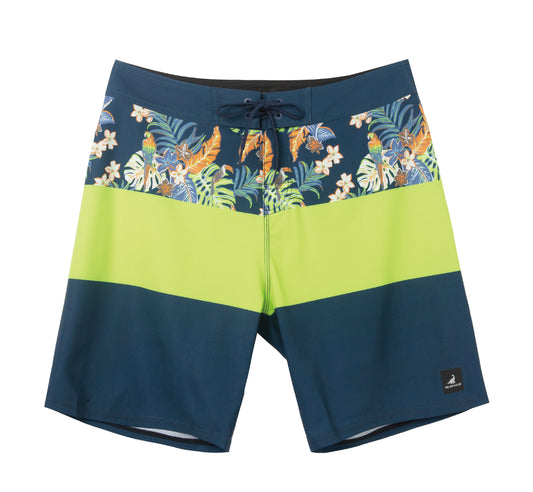 Traje de Baño Hombre estilo Boardshort - Diseño Tropical - Color Azul y Verde