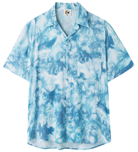 Camisa Guayabera Hombre - Diseño Tie Dye - color Celeste